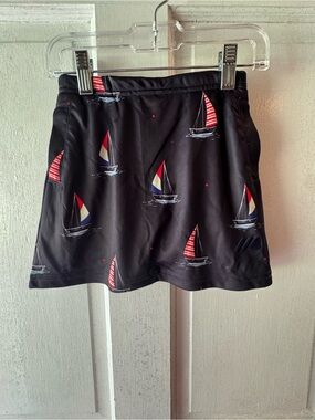 Girls' Black Sailboat Print Skort - Nautical Swim Bottoms